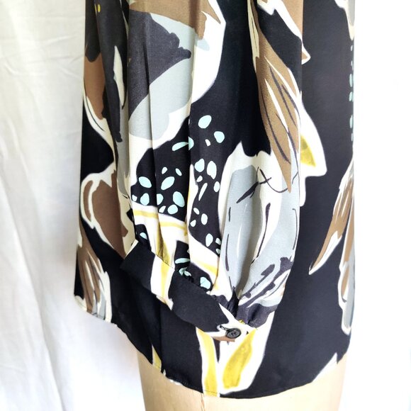 Lafayette 148 New York Black, Brown & Yellow Arnette Silk Floral Blouse XS - Picture 5 of 7